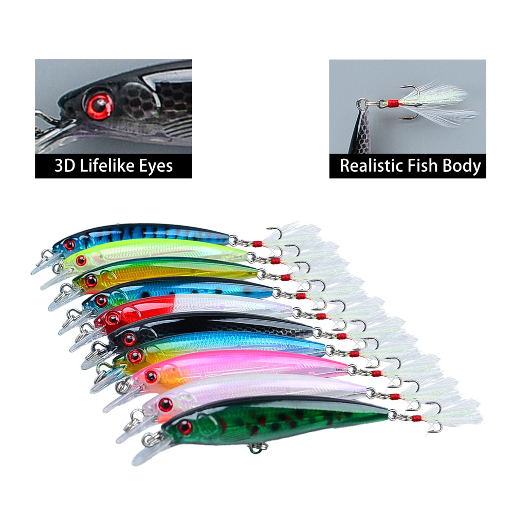バイオニックミノー釣り用ルアーセット10個入り - 6.8g - Fishing Hook Treble のレビューと価格